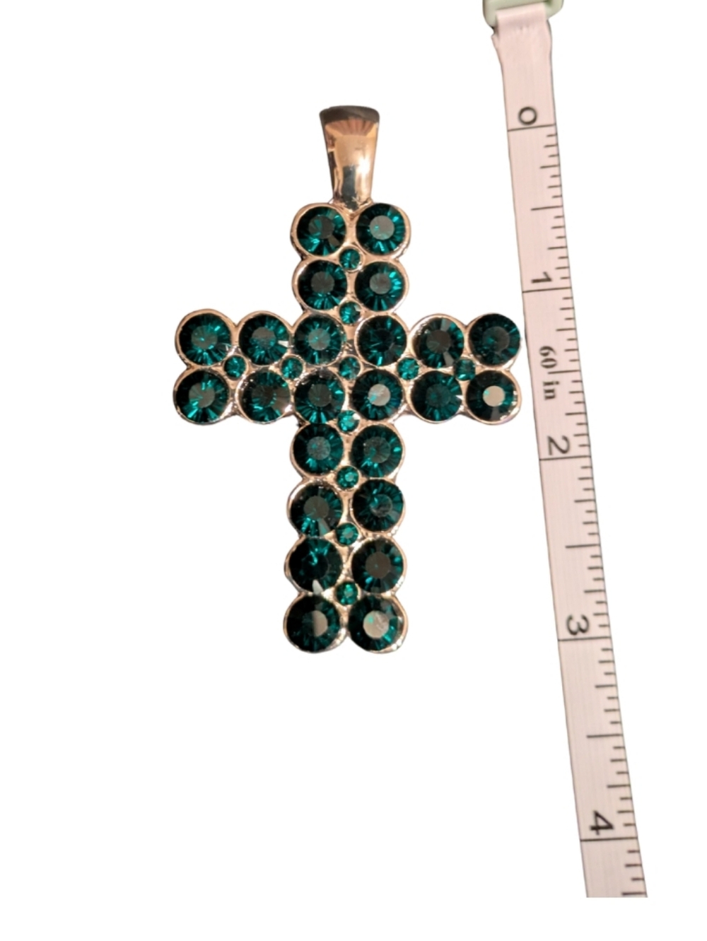 Large Emerald Green Rhinestone Cross Pendant NWT (Necklace Chain Not Included) - Picture 2 of 3